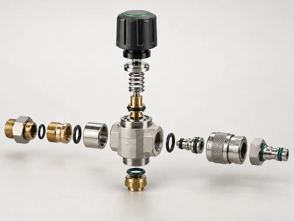Customizable industrial product structure shown in an exploded component view