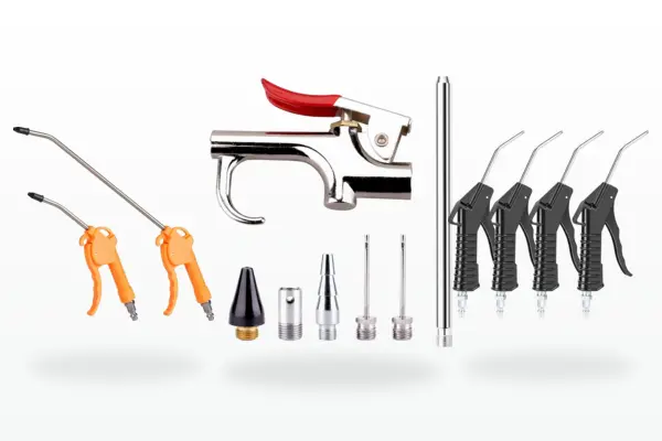 Industrial air blow guns and nozzle accessories for compressed air cleaning
