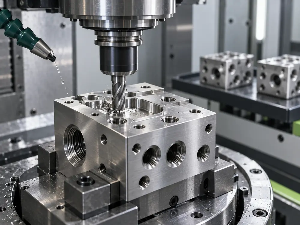 Multi-axis CNC machining of a stainless steel pneumatic valve manifold