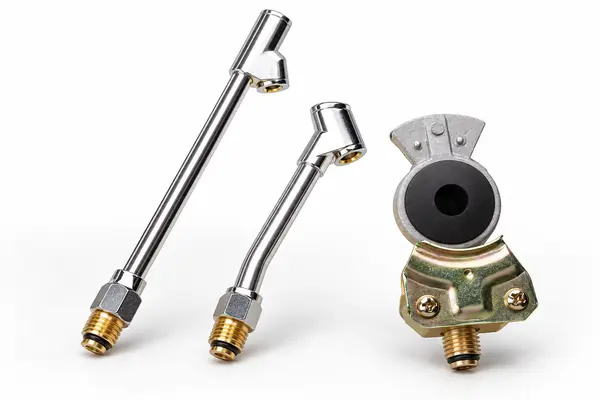 Dual-head and clip-on air chucks for professional tire inflation