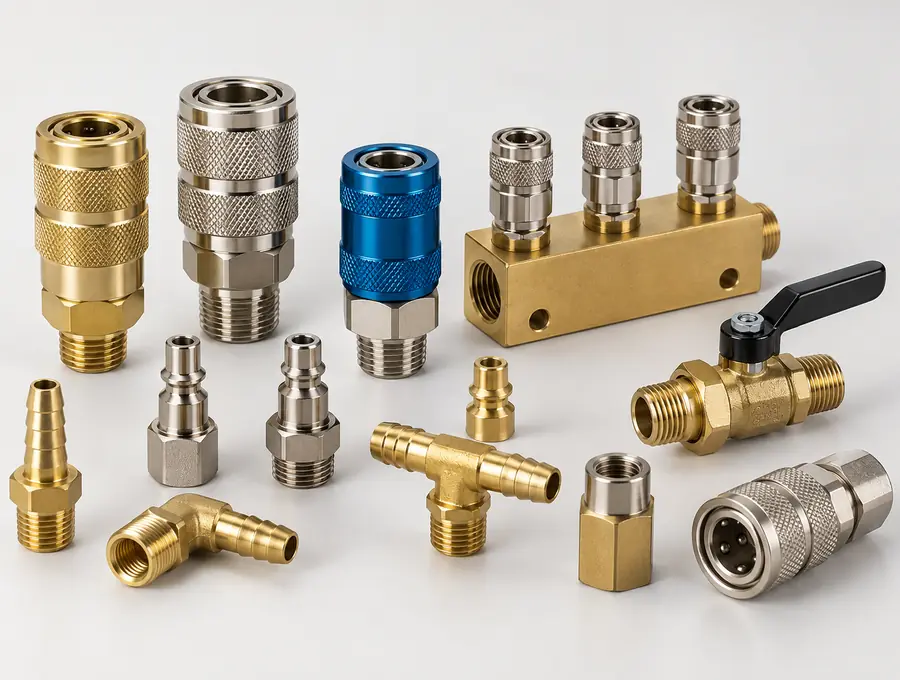 Pneumatic quick couplers fittings and air service components
