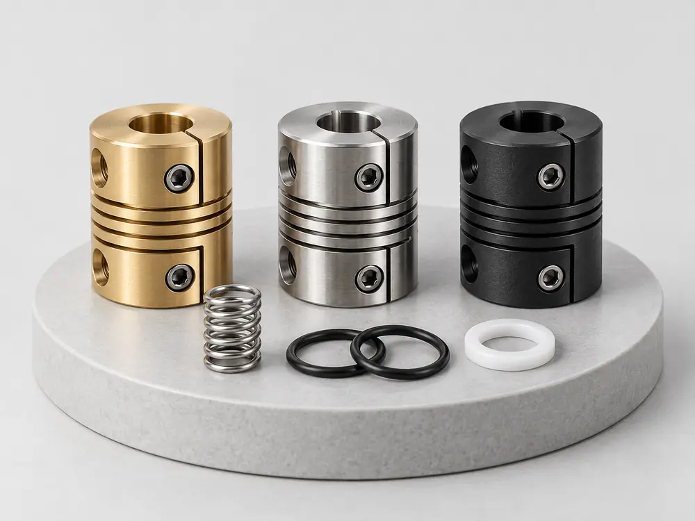 Brass, stainless steel and polymer material options for custom industrial components