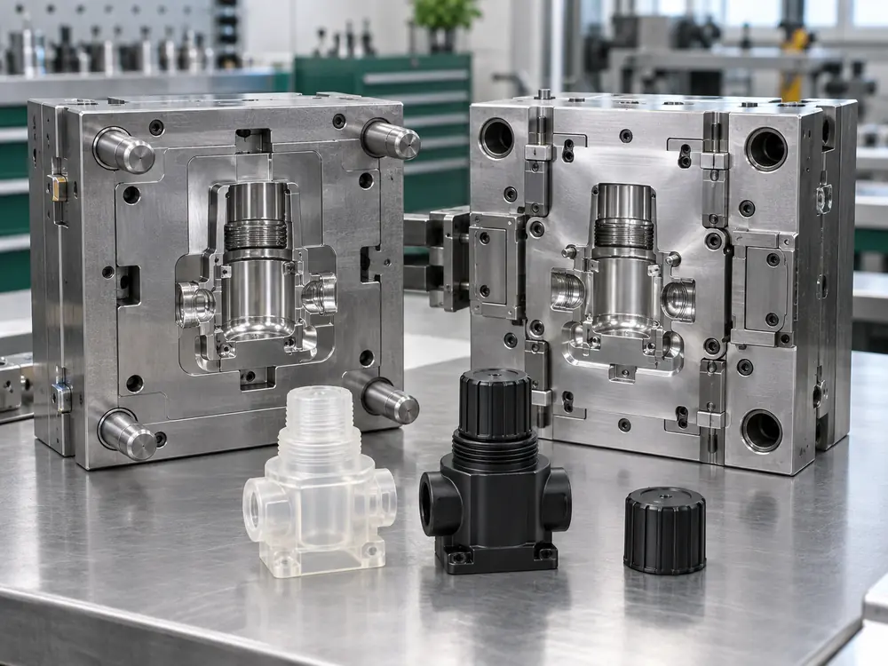 Precision mold tooling with prototype and finished plastic regulator parts