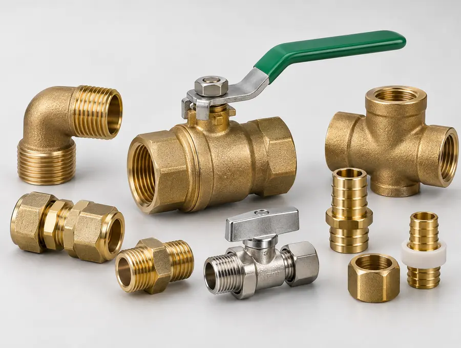Brass plumbing fittings valves and fluid control components