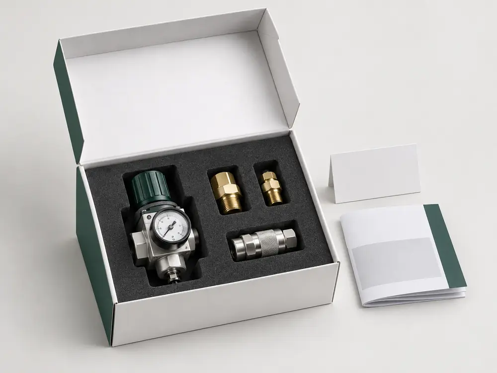 Custom OEM packaging and retail kit for pneumatic regulators and fittings