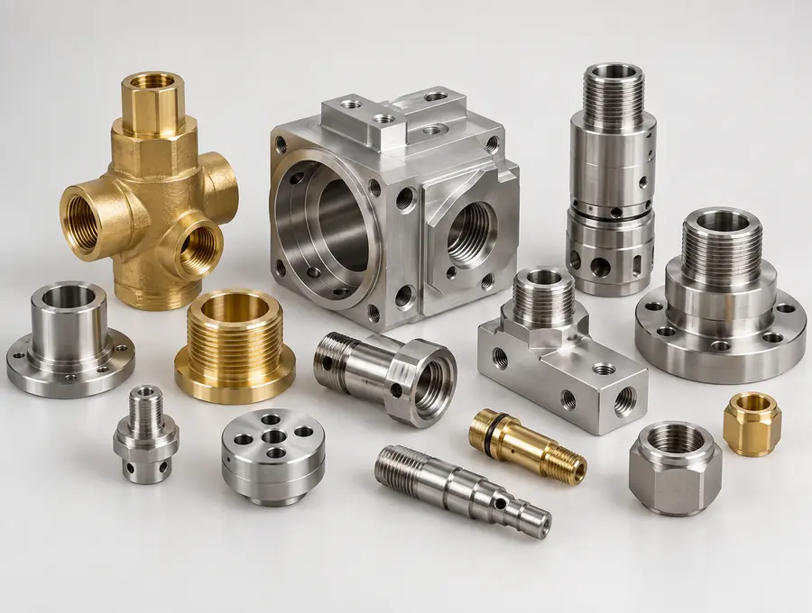Custom CNC machined brass aluminum and stainless steel components