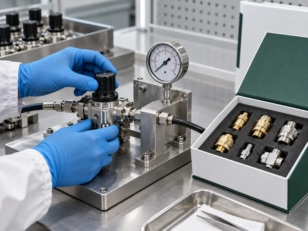 Pneumatic regulator assembly, pressure testing and custom packaging