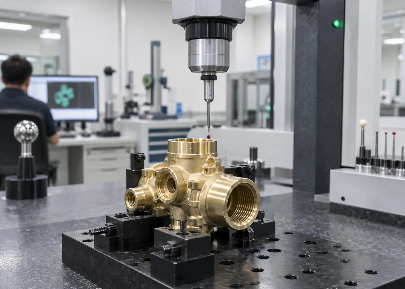 CMM dimensional inspection of a precision brass valve component