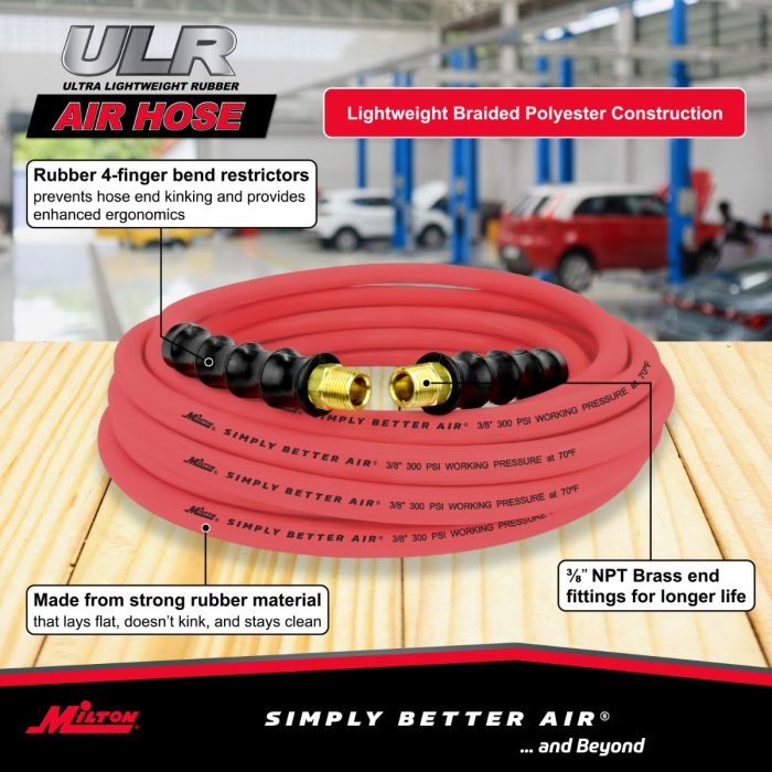 3/8" × 35 ft Lightweight Rubber Air Hose, 3/8" NPT Male Ends