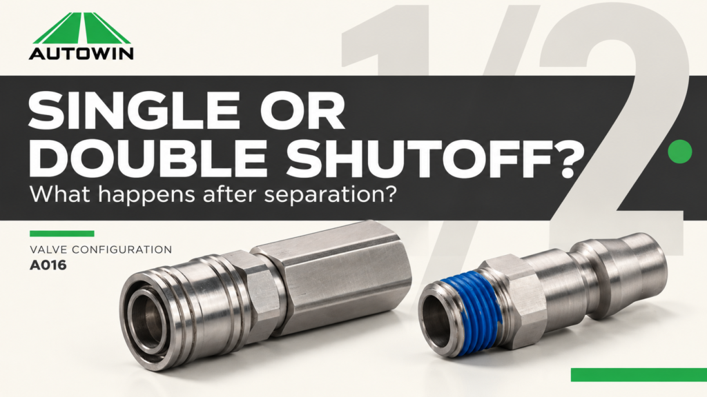 Steel air coupler and plug illustrating a guide to shutoff configurations