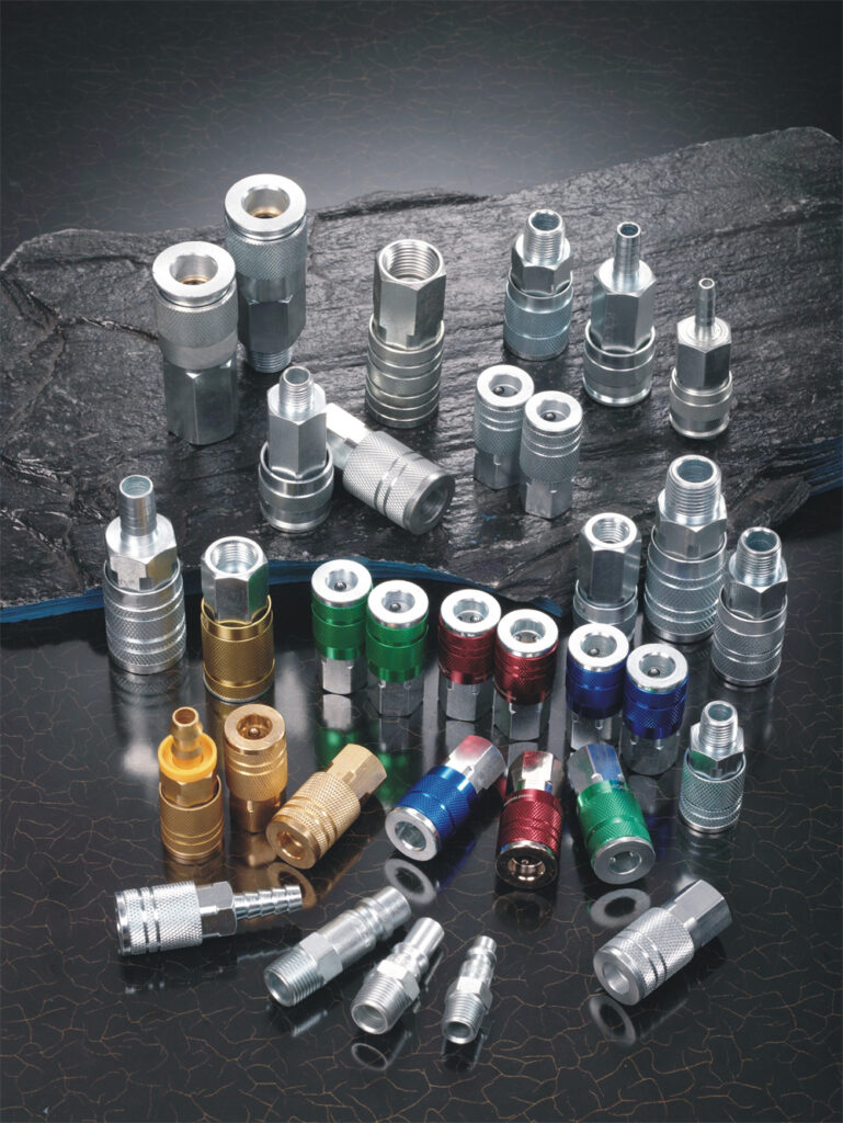 Industrial pneumatic quick couplers and plugs for compressed-air systems