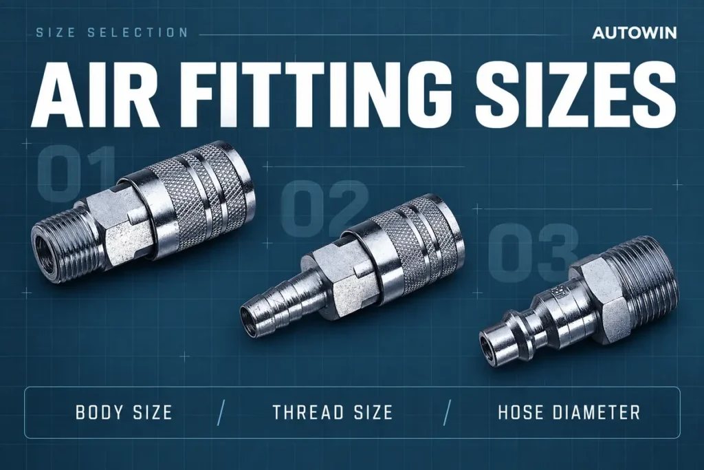 Threaded air coupler, hose-barb coupler and quick-connect plug for air fitting size selection