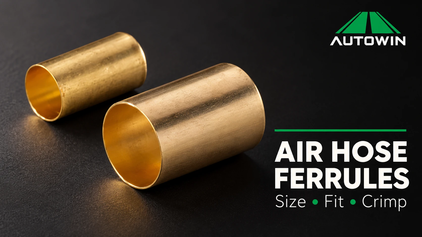 Two brass air hose ferrules showing sleeve size and crimp selection