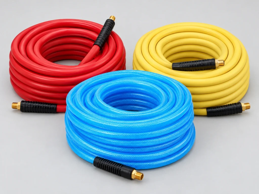 Red, yellow and blue air hoses for compressed-air applications